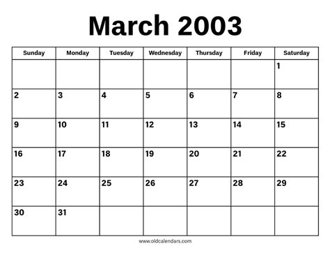 Calendar For 2003 March